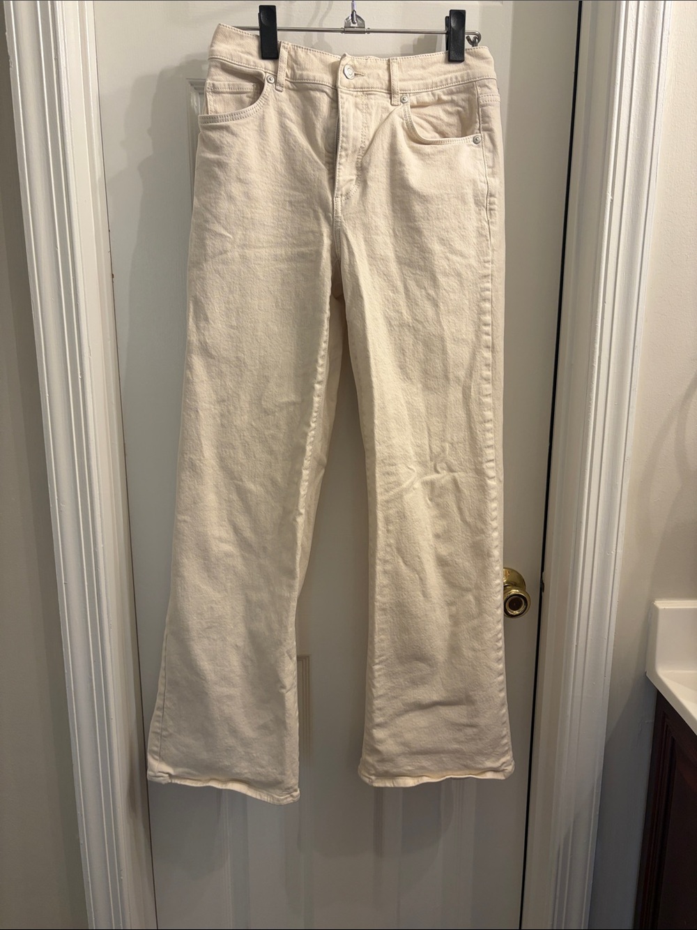 LOFT Cream High-Rise Wide Leg Jeans